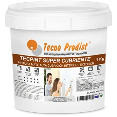 Immagine di TECPINT SUPER CUBRIENTE di Tecno Prodist 1 Kg (BIANCO) Idropittura antimuffa per interni e esterni extra coprente, bianco Alaska Lavabile Inodore, non schizza Facile applicazione