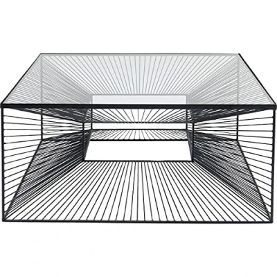 Immagine di Kare Design Tavolino da Caffé Dimension, Nero/Vetro Trasparente, 80X80 cm, per Divano, Soggiorno, Fatto a Mano, Stile Grafico ottimo, Vetro Temperato di Sicurezza