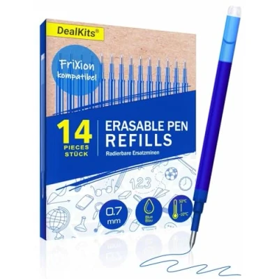 Immagine di DealKits 14 ricariche in gel cancellabili, 0,7 mm, compatibili con Pilot FriXion Ball &amp; Clicker Eberhard Faber, mine di ricambio per penna cancellabile, pratica scuola e uso quotidiano