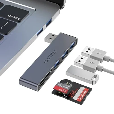 Immagine di MOGOOD USB Hub, adattatore multiport, 5 in 1 con x 3.0, 2 2.0, lettore di schede SD/TF, compatibile laptop per PC, desktop, Mac, MacBook, Notebook, PS4, Xbox, Wii