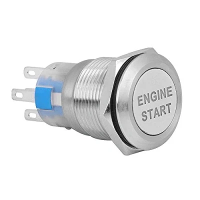 Immagine di Pulsante di avviamento motore auto, 12V imsostituzione permeabile avvio auto Interruttore accensione con luce a LED(Cassa in acciaio inossidabile argento)