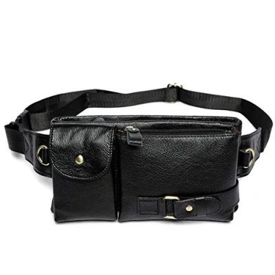 Immagine di Marsupio in pelle per uomo Donna Viaggio Caccia Escursionismo Arrampicata Cintura multiuso Hip Bum sottile cellulare Portafoglio Borsa vintage