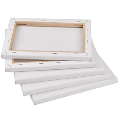 Immagine di TIMESETL Set di 5 tele da dipingere/Tele con cornice/Cotone, 24x18 cm, Bianco per colori acrilici, olio, tempera, tempera