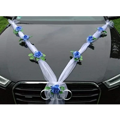 Immagine di Autoschmuck organza M Decorazione per auto matrimonio, con nastro in e rosa, colore: azzurro bianco