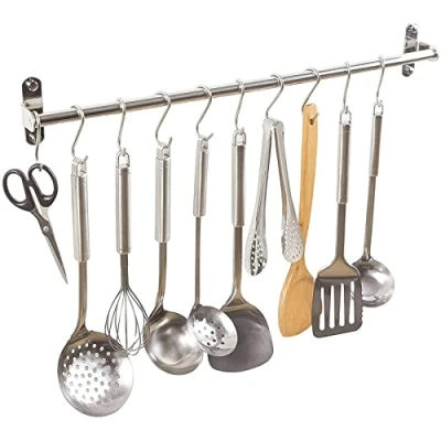 Immagine di Multifunzione Rastrelliera di Asciugamano Attaccapanni Appesa Aste Rack per Accessori da Cucina e Bagno in Acciaio Inossidabile 40 cm con 10 Ganci