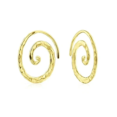 Immagine di Orecchini A Spirale Tribale Geometrici Boho Con Filo Martellato Per Infilare Cerchi Donne Adolescenti Placcati In Oro Giallo Argento Sterling .925