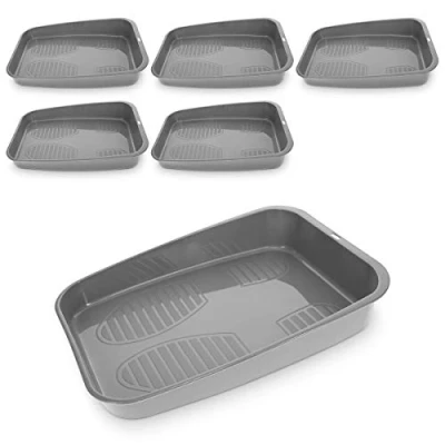Immagine di Navaris Set 6X Vassoi Poggiascarpe Antisgocciolo Zerbino Rigido Portascarpe Protezione Pavimenti Anti Pioggia Fango Vaschetta Porta Scarpe Grigio