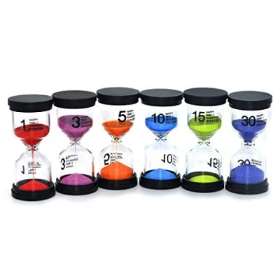 Immagine di Timer per bambini a forma di clessidra, ottimo regalo bambini. Un set include clessidre da 1 minuto, 3, 5, 10, 15 e 30 minuti