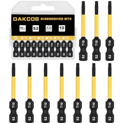 Immagine di DAKCOS T10 Bit lungo, Torx T10, assortimento di punte S2, punta avvitamento 1/4 asta esagonale (lunghezza 50 mm, 10 pezzi)