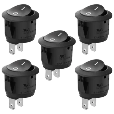 Immagine di Heschen Interruttore a bilanciere rotondo ON OFF SPST, 2 terminali certificati UL VDE da 6A 250 V AC, 5 pezzi