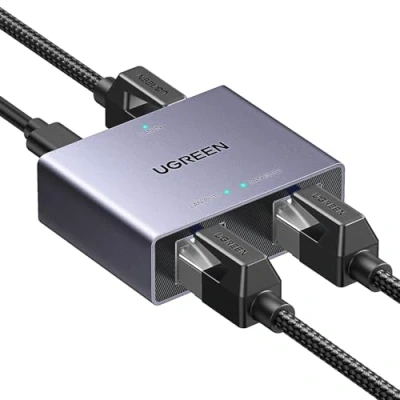 Immagine di UGREEN Splitter Ethernet Gigabit da 1 a 2 Switch 1000Mbps, Divisore di Internet LAN, Trasmettitore Rosso RJ45 con Cavo USB C, Compatibile dispositivi/Hub/Switch/Televisori/Router/ADSL