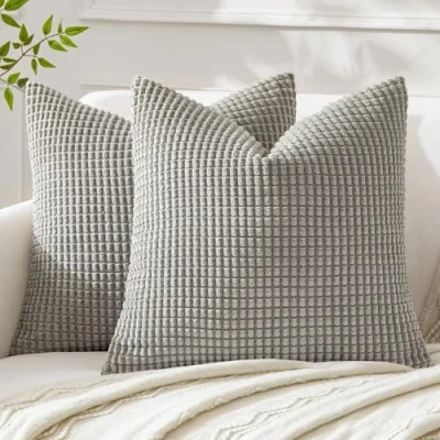 Immagine di MIULEE Set Kord Velluto Soft Granuli Solid Decorativa Piazza Gettare Federe Cuscino per Divano Letto18 X 18 Pollici 45 cm Poliestere e Misto Grigio Chiaro
