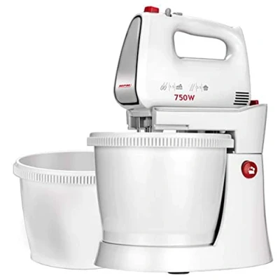 Immagine di MPM MMR 22Z Impastatrice per Pasticceria con 2 Ciotole Rotanti da 3 L, senza BPA, 5 Velocità + Turbo, Aste e Gancio Impastare in Acciaio Inox, Bianco, 750W