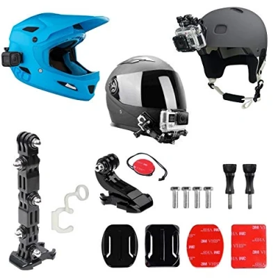 Immagine di Gopro frontale per casco + Kit laterale, include fibbia a gancio J, clip rapida, 3m adesivi. Compatibile con Hero 8, 7, 6, 5, 4, 3, 2, session, Apeman, Crosstour, Victure, akaso, campark