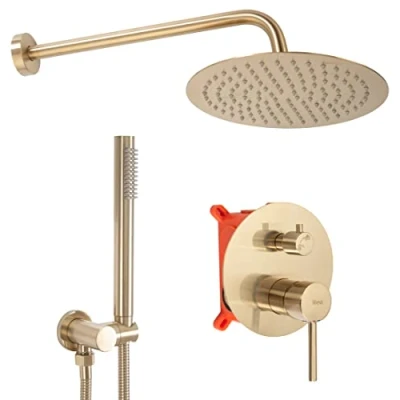 Immagine di Rea LUNGO SET Doccia INCASSO ORO OPACO + BOX Sistema in Ottone per Bagno (Oro)