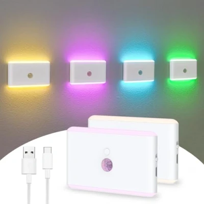 Immagine di AVEKI luce notturna con sensore di movimento, a LED ricaricabile 7 colori, dal tramonto all&#039;alba, mini luci dimmerabili per scale, corridoio, piccole da parete