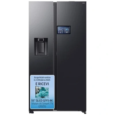 Immagine di SAMSUNG Frigorifero Side by AI Home RS90F64EDF/EF con Dispenser Acqua/Ghiaccio, Wifi Energy Mode, Display, SpaceMax, 614 L, LxAxP: 91,2 x 178,4 72,6 cm, Antracite