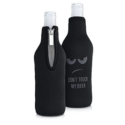 Immagine di kwmobile 2x Cooler Sleeve per Bottiglia 330ml Birre e Altre Bevande Realizzato in Neoprene Don&#039;t touch my beer bianco/nero Isolante