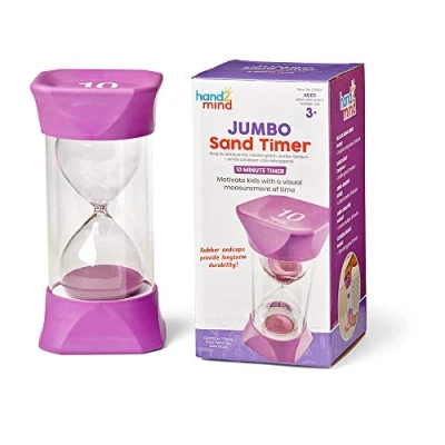 Immagine di Learning Resources Clessidra gigante, da 10 minuti con coperchi in gomma morbida per mettere pausa senza fare rumore, Clessidre la classe bambini