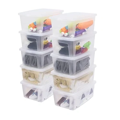 Immagine di Iris Ohyama Scatole Portaoggetti, 11L, Set di 10, Trasparente, Chiusura facile, Impilabile, Plastica Per Armadio, Scaffali, Scuola, Organizzazione, Giocattoli, Cartoleria, Scarpe,