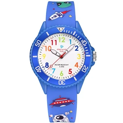 Immagine di Alienwork Spazio Alien Orologio di Apprendimento bambini Ragazzi Blu Bracciale in Silicone Multicolore Impermeabile 5 ATM Tempo