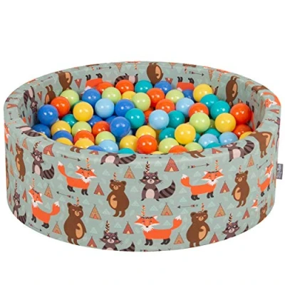 Immagine di KiddyMoon 90X30cm/300 Palline ∅ 7CM Piscina di Colorate per Bambini Tondo Fabbricato in EU, Volpe Verde:Verdech/Aranc/Turch/Blu/Azzurro/Gial.