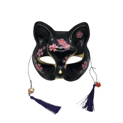 Immagine di Yangyong Kitsune Maschera da volpe per ballo in maschera, cosplay, cabuki e gatti Nero