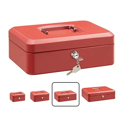 Immagine di ARREGUI Elegant C9234 Cassetta di sicurezza con chiave per contare e trasportare denaro Portavalori in acciaio vassoio Portamonete Cassaforte portatile de 25 cm larghezza Rossa