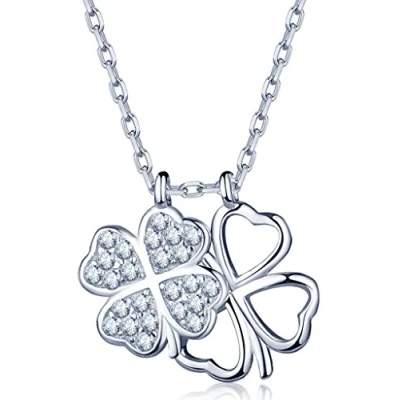 Immagine di Infinite U elegante doppio four leaved trifogli ciondolo in argento Sterling 925 con zirconi, per donna/Girsl,