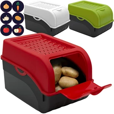Immagine di ARTECSIS Contenitori per alimenti, in plastica, patate / verdure frutta cipolle, volume 7,7 litri, colore: Bianco, Rosso e Verde (Confezione da 3)