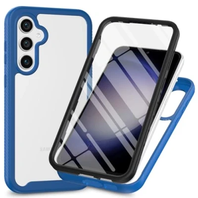 Immagine di XINNI Cover per Samsung Galaxy A55 5G, Protezione Schermo Integrata 360 Gradi Antiurto Custodia, Rugged Doppia Faccia Bumper Trasparente Full Guscio Fronte Retro Case, Blu Scuro
