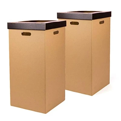 Immagine di ONLY BOXES, Confezione da 2 pattumiera in cartone con coperchio, colore nero, dimensioni 37 x 36 70 cm (lunghezza larghezza altezza)