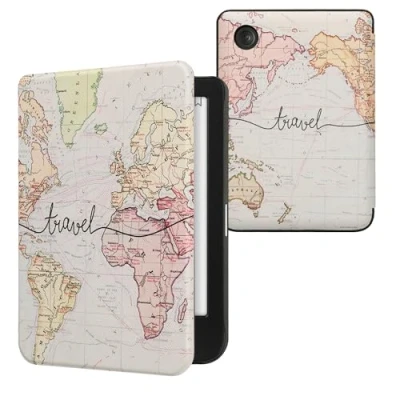 Immagine di kwmobile Custodia eReader Compatibile con Kobo Clara BW/Colour Cover eBook Reader Flip Case nero/multicolore Mappa del mondo