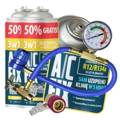 Immagine di A/C FIX Sostituzione Gas R134a 3 in 1 2 x 235 g + Tubo e Adattatore per Aria condizionata Auto 1995 2016 Refrigeratore climatizzatore automobilistico
