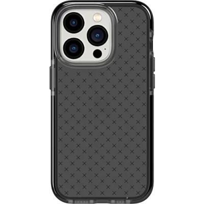Immagine di tech21 iPhone 14 Pro Evo Check Custodia protettiva antiurto e sottile, con protezione FlexShock Multi Drop da 5,5 m pulsanti extra, colore: nero fumo