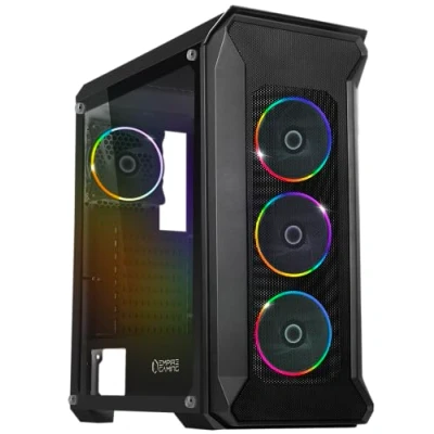 Immagine di EMPIRE GAMING Case PC Gamer Darkwitcher ARGB mid tower ATX pannello frontale metallo mesh e laterale in vetro temperato 4 Ventole 5 Volt PWM LED RGB direzionabili 120 MM Nero
