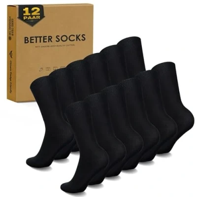 Immagine di EKSHER Calzini Uomo Cotone 43 46 12 Paia Calze Nere Sportivi Business Medi Donna Lunghi Traspiranti Calzettoni Trekking Elastiche Classiche