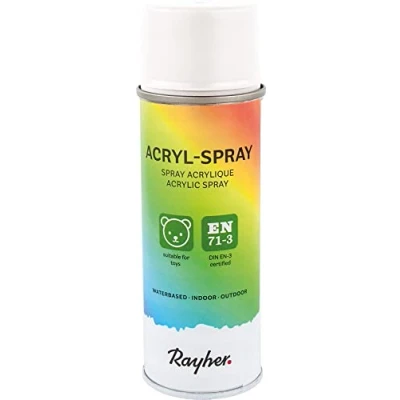 Immagine di Rayher 34145102 Smalto Spray Acrilico, Satinato, Bomboletta 200 ml, per Interni e Esterni, a Rapida Essicazione, Bianco