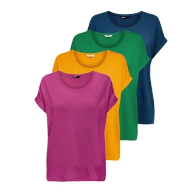 Immagine di ONLY Top da donna ONLMOSTER, Confezione 4 (1 x Very Berry, 1 verde simply, giallo dorato, mare di Gibilterra), XL