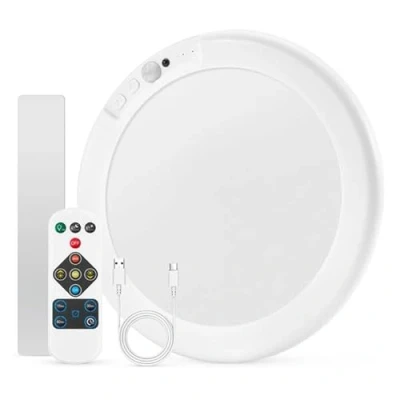 Immagine di Bojim Plafoniera LED Soffitto con Sensore di Movimento, Ø19cm Lampada da Senza Fil Telecomando, 6000mAh Ricaricabile Dimmerabile 3 Modalità per Bagno Corridoio Scala Gargage
