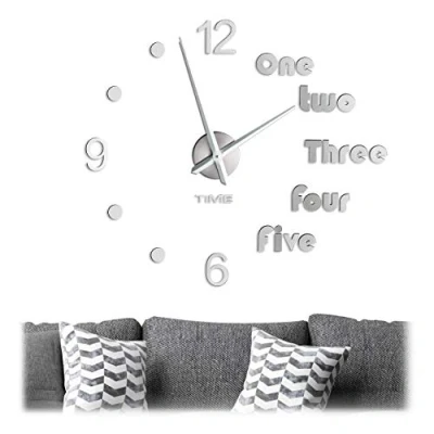 Immagine di Relaxdays Orologio da Parete Adesivo a Specchio DIY, Grande, Fai Te, Quadrante Moderno, 3D, Muro, argento