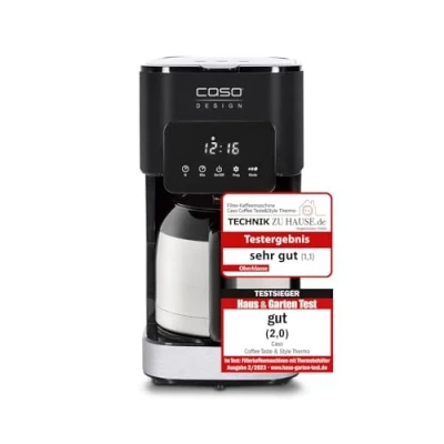 Immagine di Caso Coffee Taste and Style Thermo Macchina da caffè con filtro permanente, 1,2 l, temperatura di cottura ottimale 92 96 C, antigoccia, testa ottimizzata, thermos in acciaio inox, nero, 1847
