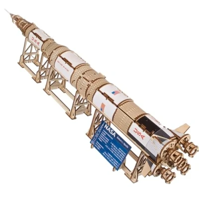 Immagine di Kit di modelli razzi UGEARS NASA Saturn V astronavi per adulti Puzzle costruzione navette spaziali in legno 3D navicella spaziale