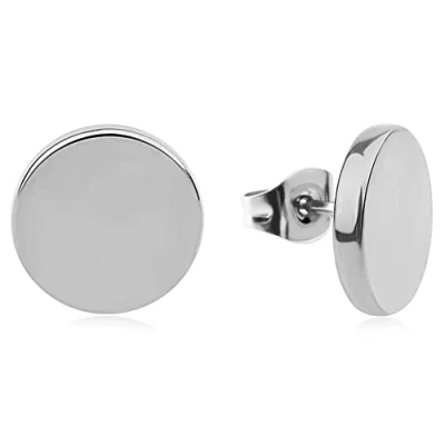 Immagine di Orecchini a bottone da donna (acciaio inossidabile) con piastra piatta (diametro 1 cm) (Argento)