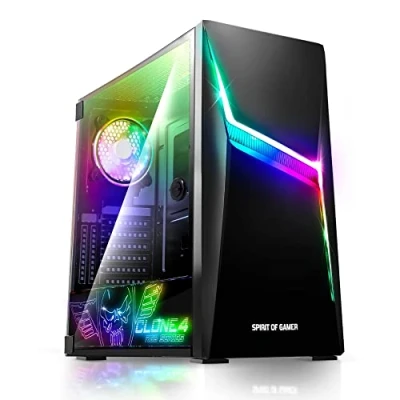 Immagine di Spirit Of Gamer Clone 4 Case PC Gaming RGB con Parete Trasparente in Vetro Temperato Crea Il Tuo Tower Mid Compatibile ATX/MATX/ITX 2 Ventole da 120mm Incluse