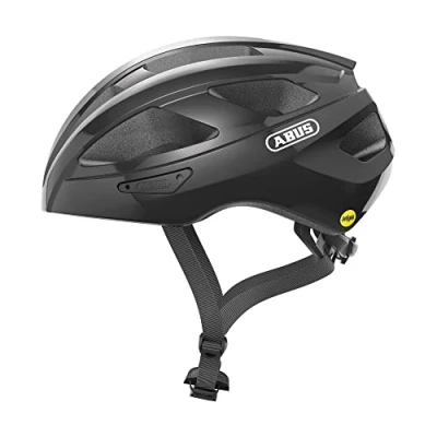 Immagine di Abus, casco per bici da corsa ABUS Macator MIPS, entry level con visiera, adatto capelli raccolti a coda, uomo e donna, nero lucido, taglia M