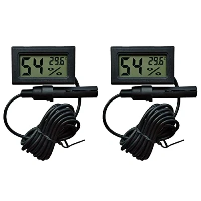 Immagine di 2 pcs Mini LCD Digitale Misuratore di Umidità Temperatura Termometro con Sonda Esterna, Igrometro e per Serra/Auto/Casa/Ufficio