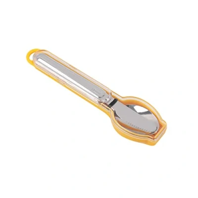 Immagine di IDRINK® Portaposate con Set posate 3 Pezzi (Forchetta, Coltello, Cucchiaio) in acciaio inossidabile On The Go (GIALLO)