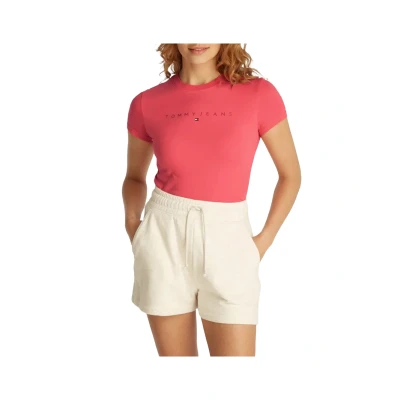 Immagine di Tommy Jeans Tjw Slim Tonal Linear Tee Ext Dw0Dw20315, Maglietta a Maniche Corte, Donna, Rosso (Amour), XS