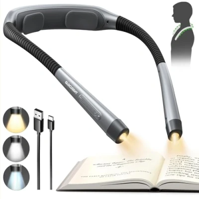 Immagine di Glocusent lampada da lettura ergonomica, con collo in 3 colori e 5 livelli di luminosità continua, timer aiuto per addormentarsi, perfetta